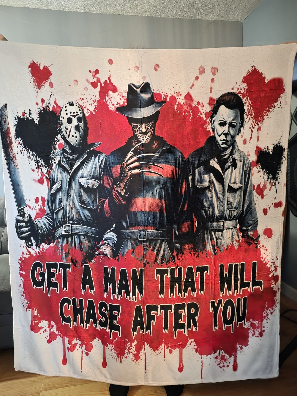 Horror Icons Throw Blanket in Red and Black - Freddy, Jason & Michael